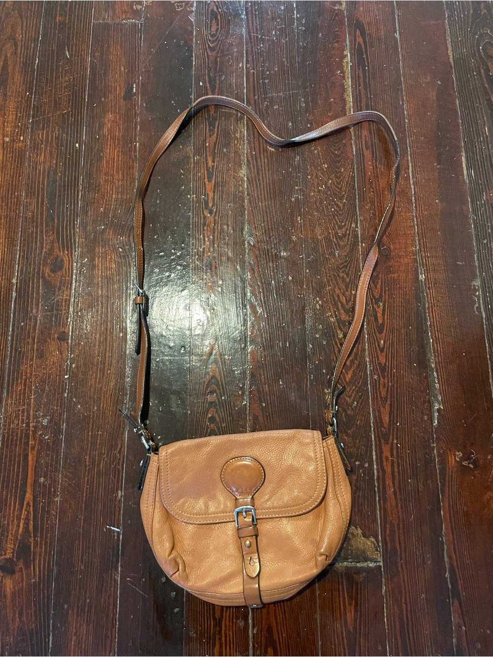 Lauren Ralph Lauren Tan Leather Crossbody Saddle Bag